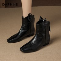 DAPHNE达芙妮尖头短靴女2026新款春季复古美拉德骑士靴高跟巨好看西部靴 黑色 37