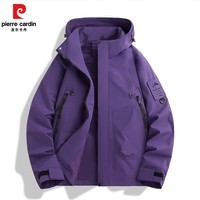 皮尔卡丹春秋单冲山系户外冲锋衣男女同款连帽运动外套情侣款防风防山服款 紫色 M