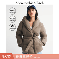 Abercrombie & Fitch美式复古抗风抗水加厚系带连帽羽绒服外套25秋冬女装144-5238 棕色 M (165/96A)