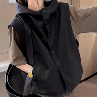 26年春季新款欧货马夹日系叠穿时尚小坎肩连帽工装女士马甲 黑色马甲 L （建议110斤-130斤）