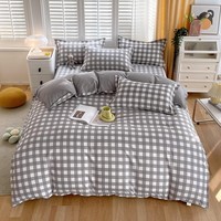 多兰诗（Duolanshi）小清新植物羊绒四件套 ins卡通田园花卉床上用品套件S 贝诺灰 1.8米 床单款 被套180*220 四件套