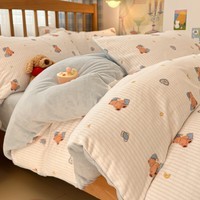 加厚高克重牛奶绒秋冬保暖加绒四件套床上家用双人 LJR-暖熊星芒 1.8m 床单款 （被套200*230cm） 套件