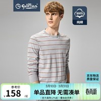 金利来奥特莱斯男装春秋舒适纯棉花纱条纹男士圆领套头毛衣针织衫【H】 橙条-38 S