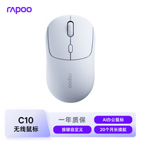 雷柏（Rapoo）C10无线AI办公鼠标 便携鼠标 对称鼠标 笔记本鼠标 电脑鼠标 轻音按键 12个月续航 雾蓝