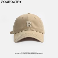 FOURDATRY帽子女夏季简约休闲鸭舌帽R标百搭字母棒球帽男士防晒帽 常规款-卡其色贴布R字母 均码