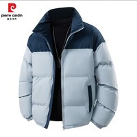 皮尔卡丹美式复古撞色立领棉服男女同款2025冬季休闲百搭保暖外套款 浅蓝拼藏青 XL