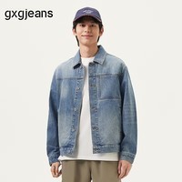 gxgjeans男装牛仔夹克 蓝色复古水洗宽松休闲翻领外套 25春新品 蓝色 M (170)