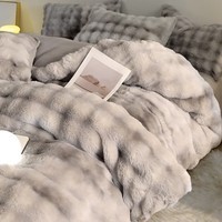 途波列獭兔毛绒四件套泡泡格子加厚仿皮草獭兔毛绒牛奶绒四件套 CH.A-七彩灰色 1.8床 床单款 (被套200*230cm) 套件