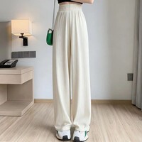 有只绵冰丝阔腿裤女春夏薄款雪纺高腰垂感宽松直筒显瘦休闲长裤不透明 米白色 S 适合75-95斤