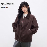 gxgjeans男装 多色美式复古飞机扣工装翻领夹克外套男 26春新品 红棕色 L (175)