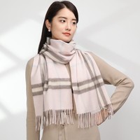 达芬奇密码羊毛围巾女士春秋款英伦格子围脖保暖披肩女生礼物 粉格 180*30cm