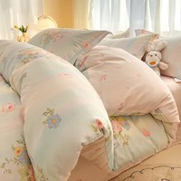 AIDLI 纯棉床上四件套40支纯棉 被套床单被罩床上用品双人全棉套件 海蓝花园 四件套 床单款 （被套200*230cm）