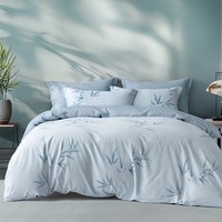 水星家纺出品百丽丝床上三/四件套 100%纯棉 全棉印花套件 被套床单枕 竹摇枝影(100%棉&绵柔亲肤) 1.5米床 床单款 (被套200*230cm)