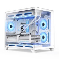 航嘉(Huntkey)S960暴风雪X白色全景版海景房机箱(双面钢化玻璃/左右分区/360水冷/9风扇位/MATX主板)