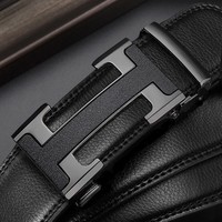 POACY男士皮带 豹子真牛皮腰带男 时尚商务情人节 情人节裤带男款 百搭 H枪色扣 115cm 【33-35裤码】