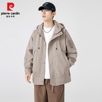 皮尔卡丹新款春秋款宽松冲锋衣户外防水秋装外套男女夹克男工装上衣款 卡其 【男女同款】 S
