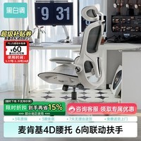 黑白调P2Pro人体工学椅电脑椅办公椅学习椅久坐电竞椅子人工力学座椅 P2 Pro二代霜白 【麦肯基4D腰托 4D联动扶手 3D颈枕 波纹特网】 无脚托