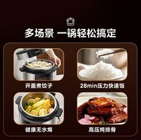 美的（Midea）电压力锅电高压锅高压电饭锅电饭煲6升0涂层304不锈钢家用加深双内胆3-12人煲汤炖肉煮饭国家补贴 【少盐提鲜】0涂层不锈钢 6L