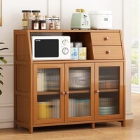 丝竹阁厨房置物架北欧餐边柜微波炉家用客厅柜家用实木多功能储物柜酒柜 三门款-茶色