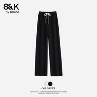 班尼路S&K系列裤子女装秋冬季新款潮流时尚长裤宽松小个子休闲风直筒裤 黑#纯色 S
