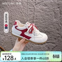 西遇(Westlink)超火德训鞋女2026新款春季系带厚底内增高通勤百搭休闲板鞋 白+红色 付款20天 35 (225)