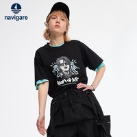 纳维凯尔意大利小帆船短袖T恤女士薄款夏装纯棉宽松体恤衫 黑色 M