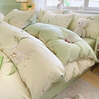 兰芮四件套床上用品纯棉亲肤裸睡套件全棉四件套 月白茉莉 1.5/1.8m 床单款 被套200*230cm