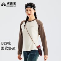 拓路者长袖t恤女春秋季新款圆领纯棉学生打底衫内搭户外爬山旅行套头衫 米咖 S