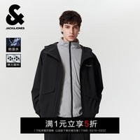 杰克·琼斯（JACK&JONES）男装春季连帽外套男士防水户外撞色拼接经典百搭夹克工装风 E40黑色 M （175）