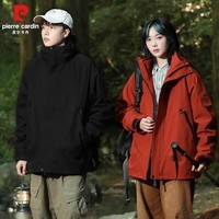 皮尔卡丹春秋款单冲山系户外冲锋衣男女同款连帽运动外套情侣款防风防山服 黑色 【单件黑色】 S