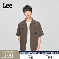 Lee舒适版翻领小Logo织标棕色男士短袖衬衫休闲潮流LMT009798207 棕色 M