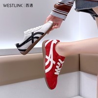 西遇(Westlink)阿甘德训鞋女2026新款春季复古百搭学院风拼接设计休闲板鞋 红色 付款20天 35 (225)