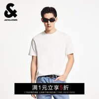 杰克·琼斯（JACK&JONES）胸前立体钢印潮流百搭舒适时尚基础纯色T恤短袖上衣男装225201272 A06雪白色 L （180）