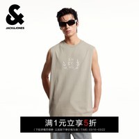 杰克·琼斯（JACK&JONES）男装无袖T恤潮酷出街时尚百搭印花宽松休闲全棉圆领上衣225201185 E11卡其色 常规 M （175）