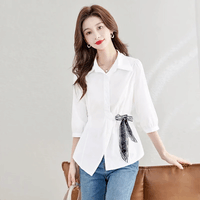 2026春夏新款白色七分袖收腰衬衫小众气质显瘦设计感洋气上衣 白色 XL 建议118-131斤
