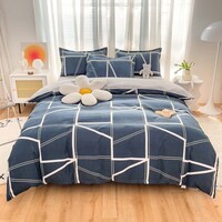 多兰诗(Duolanshi)小清新植物羊绒四件套 ins卡通田园花卉床上用品套件S 几何方块 1.8米 床单款 被套180*220 四件套