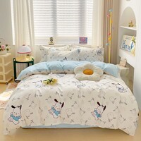 多兰诗（Duolanshi）小清新植物羊绒四件套 ins卡通田园花卉床上用品套件S 哈哈狗 1.8米 床单款 被套180*220 四件套