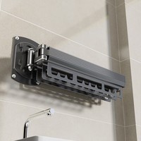 米良品隐形折叠晾衣架阳台晒被神器室内外家用免打孔收伸缩晾衣架晒衣杆 单折叠-带伸缩杆