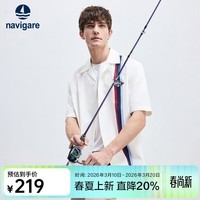 Navigare意大利小帆船短袖古巴领衬衫男士25夏季新款时尚百搭衬衣宽松上衣 冰川白 L