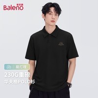 班尼路(Baleno)翻领短袖男夏季挺括有型柔软亲肤透气日常基础百搭重磅华夫格上衣 【华夫格】-黑#JPB线条咖山 2XL