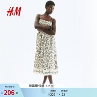 H&M女装连衣裙春季可拆卸肩带抹胸缩褶碎花度假印花吊带裙1217947 奶油色/黑色花卉 S 160/88