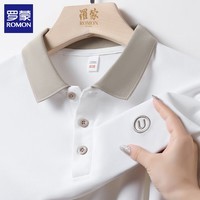 罗蒙（ROMON）短袖t恤男翻领夏季薄款商务休闲冰丝刺绣体恤衫 白色 XL