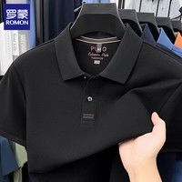罗蒙（ROMON）【100%棉】纯色短袖t恤男2026夏季翻领半袖商务休闲大码体恤衫 黑色 XL (建议体重145-160斤)
