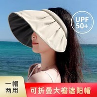 米奇啵啵防晒帽女遮阳帽可折叠大檐太阳帽沙滩帽UPF50+防紫外线全脸防晒 米色