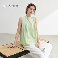 熙然2025春夏新款气质小立领宽松无袖白色衬衫上衣女小衫高级感OL 浅绿 S