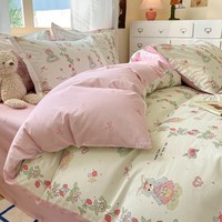 AIDLI 纯棉床上四件套40支纯棉 被套床单被罩床上用品双人全棉套件 草莓小兔 四件套 床单款 （被套200*230cm）