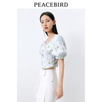太平鸟女装夏季品质印花上衣A1CDD2E03 蓝色纹样 S