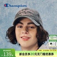 Champion冠军做旧牛仔刺绣棒球帽复古校园男女情侣鸭舌帽子遮阳帽 灰色