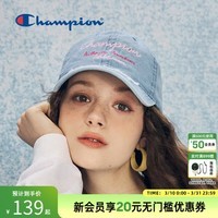 Champion冠军做旧牛仔刺绣棒球帽复古校园男女情侣鸭舌帽子遮阳帽 蓝色