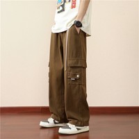 CronetKcnsy军绿色工装裤男款2026春秋潮牌美式宽松直筒休闲潮流阔腿长裤子 咖啡色 M 推荐95-115斤